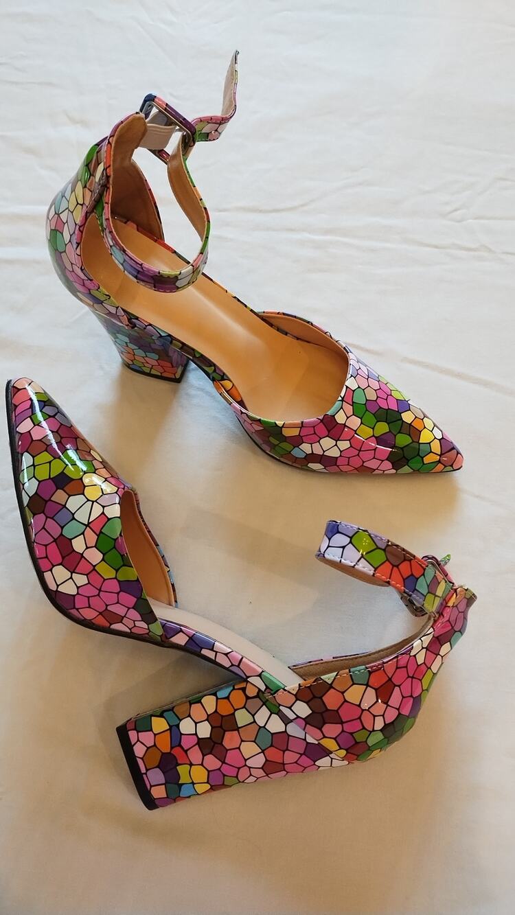 Fashion Summer  Pointed pumps Geometric Pattern Ankle Strap shoes size 39
